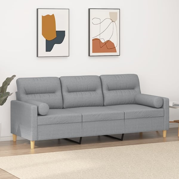 vidaXL 3-personers sofa med pyntepuder 180 cm stof lysegrå