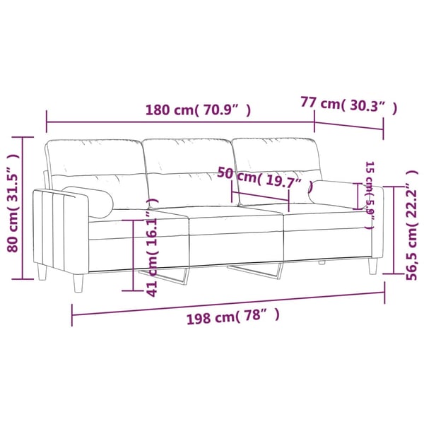 vidaXL 3-personers sofa med pyntepuder 180 cm stof lysegrå