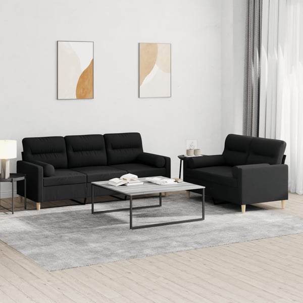 vidaXL sofasæt 2 dele med puder stof sort