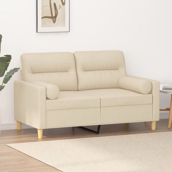vidaXL 2-personers sofa med pyntepuder 120 cm stof cremefarvet