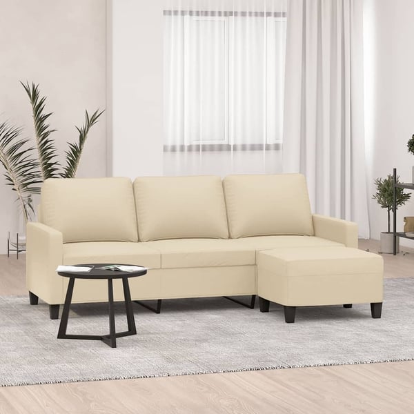 vidaXL 3-personers sofa med fodskammel 180 cm stof Cremefarvet