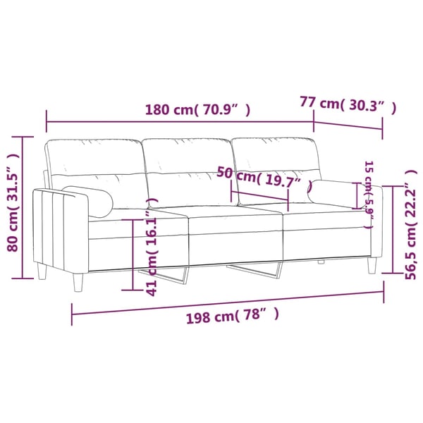 vidaXL 3-personers sofa med pyntepuder 180 cm stof vinrød
