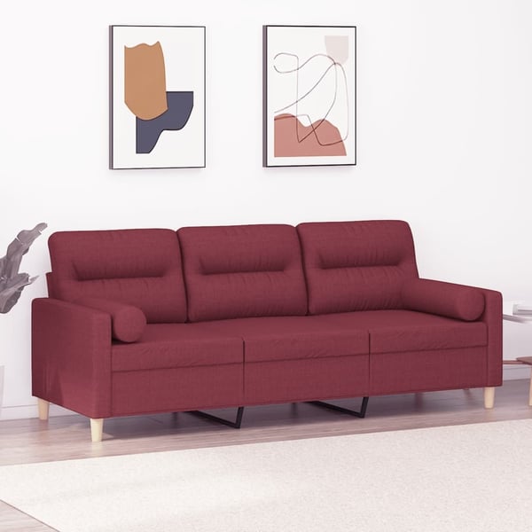 vidaXL 3-personers sofa med pyntepuder 180 cm stof vinrød