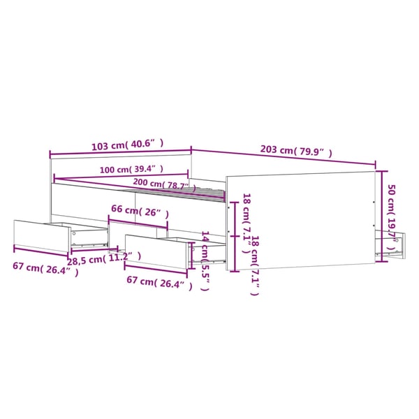 vidaXL Sengeramme med hode- og fotgavl svart 100x200 cm
