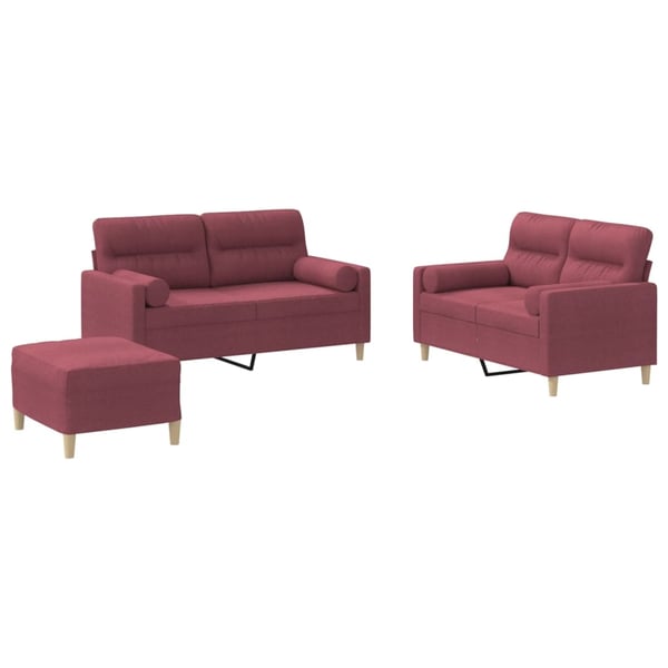 vidaXL sofasæt 3 dele med puder stof vinrød