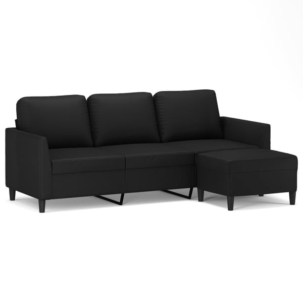 vidaXL 3-personers sofa med fodskammel 180 cm kunstlæder sort