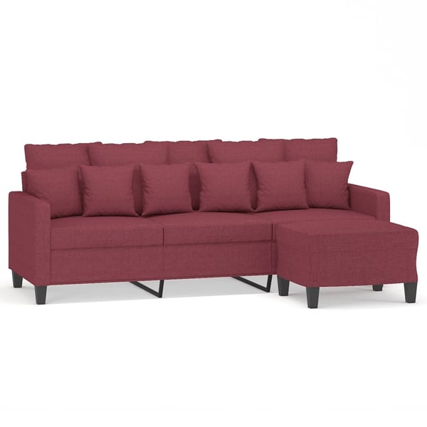vidaXL 3-personers sofa med fodskammel 180 cm stof Vinrød