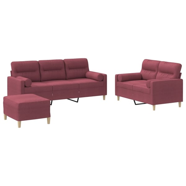 vidaXL sofasæt 3 dele med puder stof vinrød