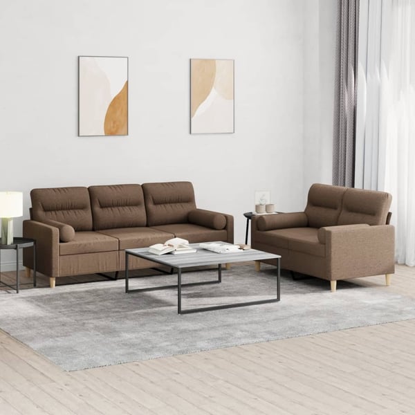 vidaXL sofasæt 2 dele med puder stof brun