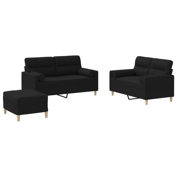 vidaXL sofasæt 3 dele med puder stof sort