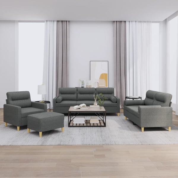 vidaXL sofasæt 4 dele med puder stof mørkegrå