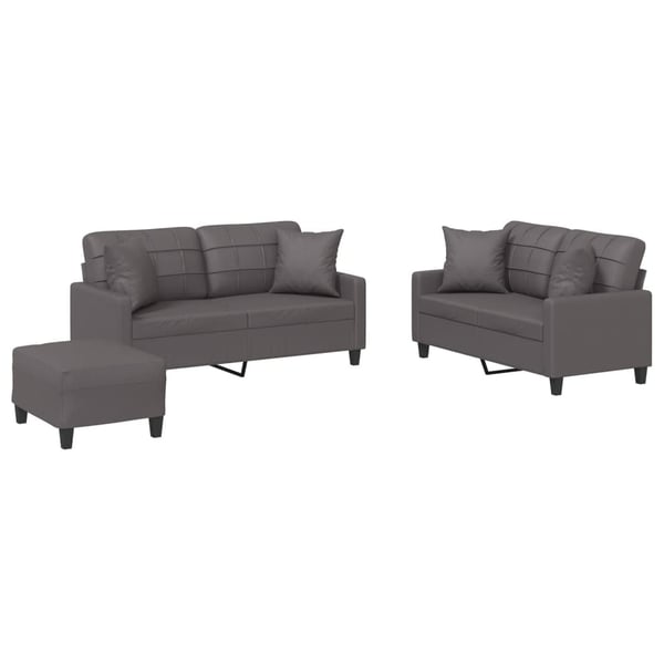 vidaXL sofasæt 3 dele med puder kunstlæder grå