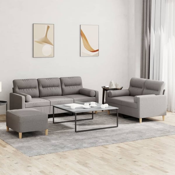 vidaXL sofasæt 3 dele med puder stof gråbrun