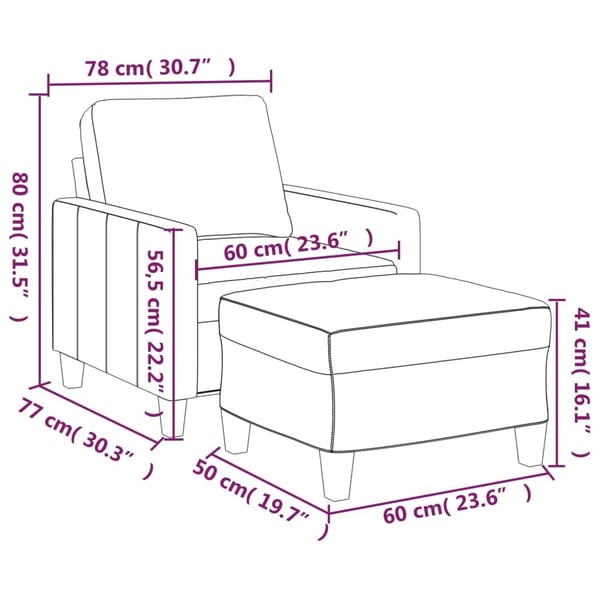 vidaXL sofastol med fodskammel 60 cm kunstlæder sort