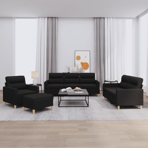 vidaXL sofasæt 4 dele med hynder stof sort