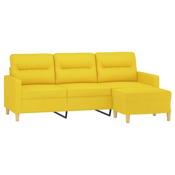 vidaXL 3-personers sofa med fodskammel 180 cm stof lysegul