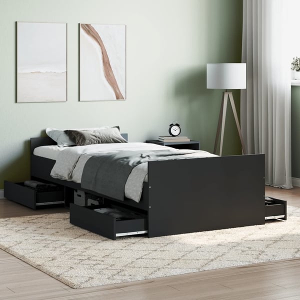 vidaXL Sengeramme med hode- og fotgavl svart 90x200 cm