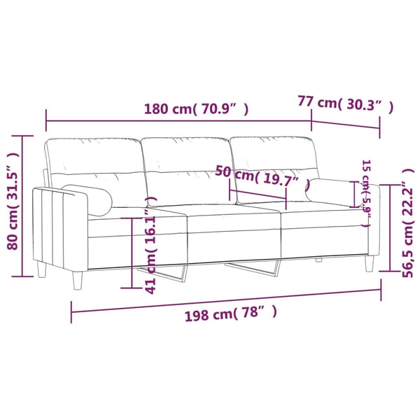 vidaXL 3-sits soffa med prydnadskuddar mörkgrå 180 cm tyg