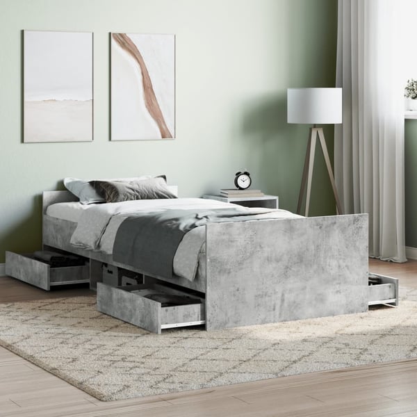 vidaXL Sengeramme med hode- og fotgavl betonggrå 100x200 cm