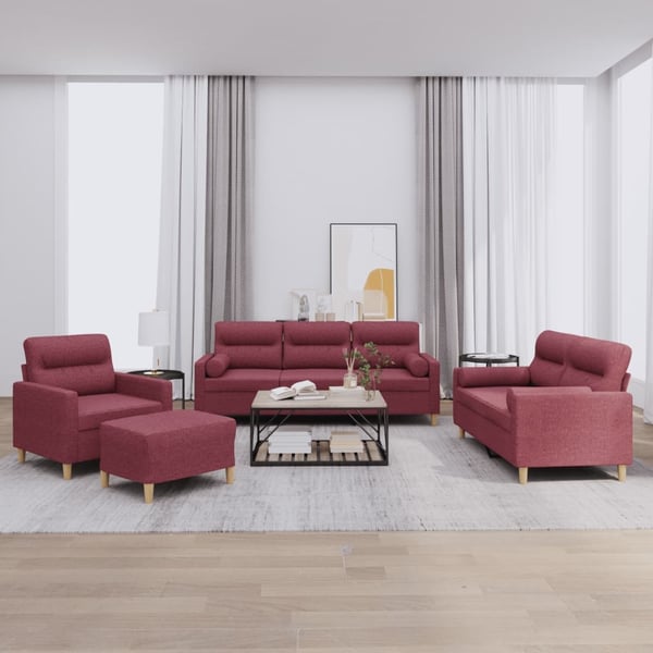 vidaXL sofasæt 4 dele med puder stof vinrød