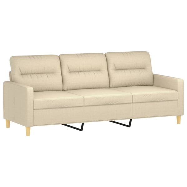 vidaXL 3-personers sofa med pyntepuder 180 cm stof cremefarvet