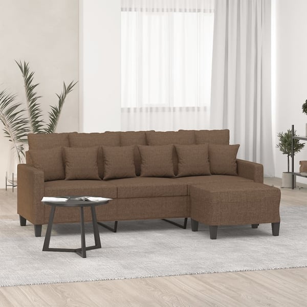 vidaXL 3-sitssoffa med fotpall Brun 180 cm tyg