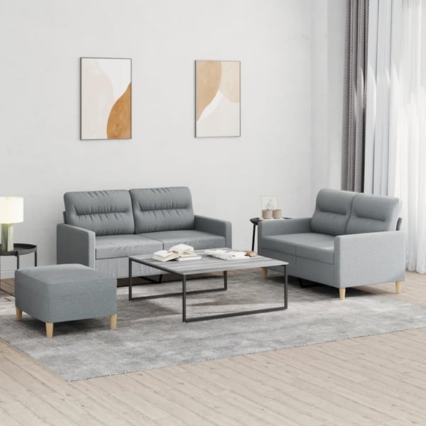 vidaXL sofasæt 3 dele med hynder stof lysegrå
