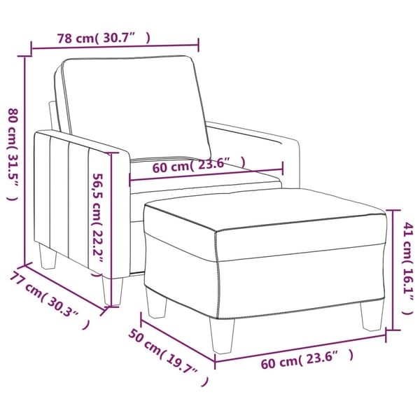 vidaXL sofastol med fodskammel 60 cm stof Gråbrun