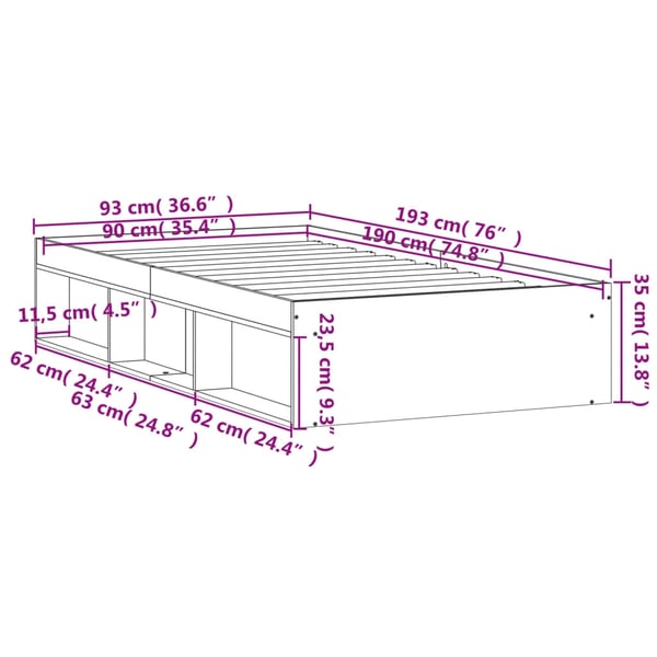 vidaXL Sengeramme hvit 90x190 cm