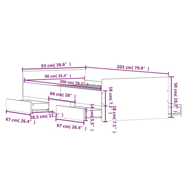 vidaXL Sengeramme med hode- og fotgavl røkt eik 90x200 cm