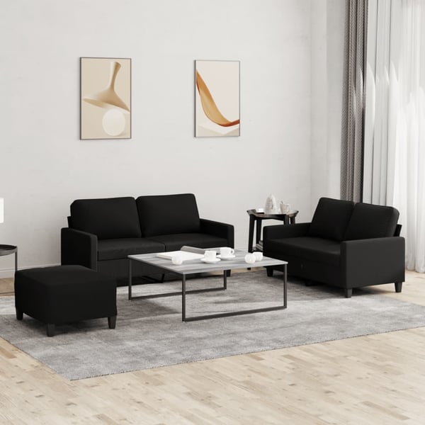vidaXL sofasæt 3 dele med hynder stof sort