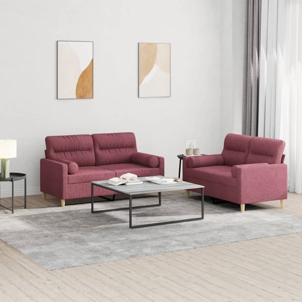 vidaXL sofasæt 2 dele med puder stof vinrød