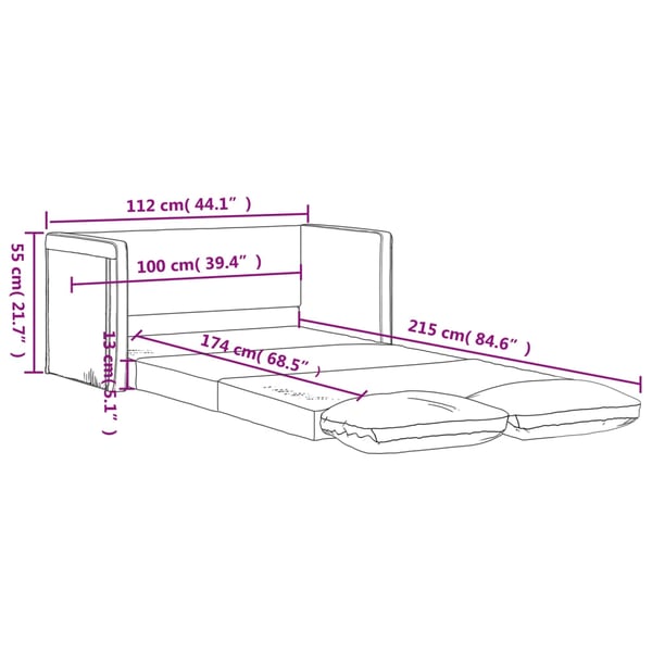 vidaXL 2-i-1 sovesofa 112x174x55 cm stof lysegrå