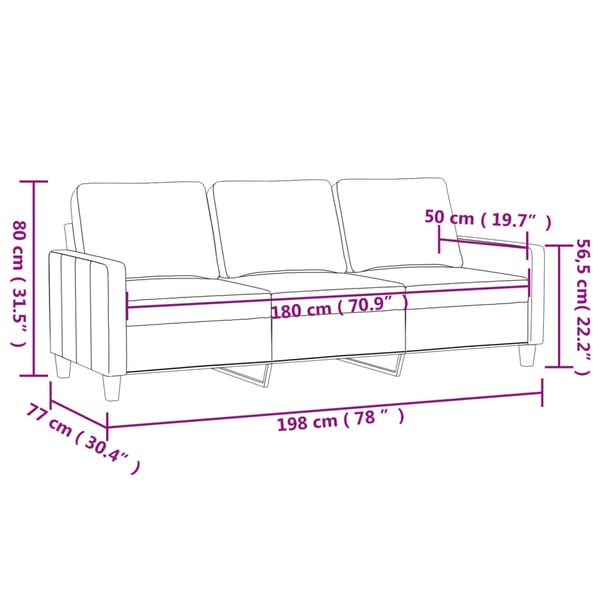 vidaXL 3-sitssoffa vinröd 180 cm tyg
