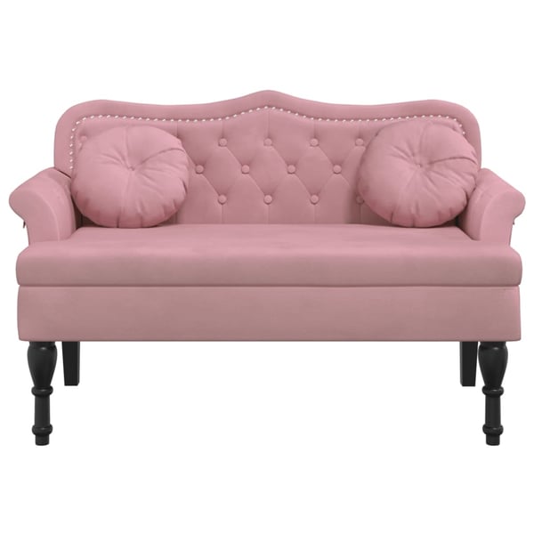 vidaXL bænk med hynder 120,5x65x75 cm velour lyserød