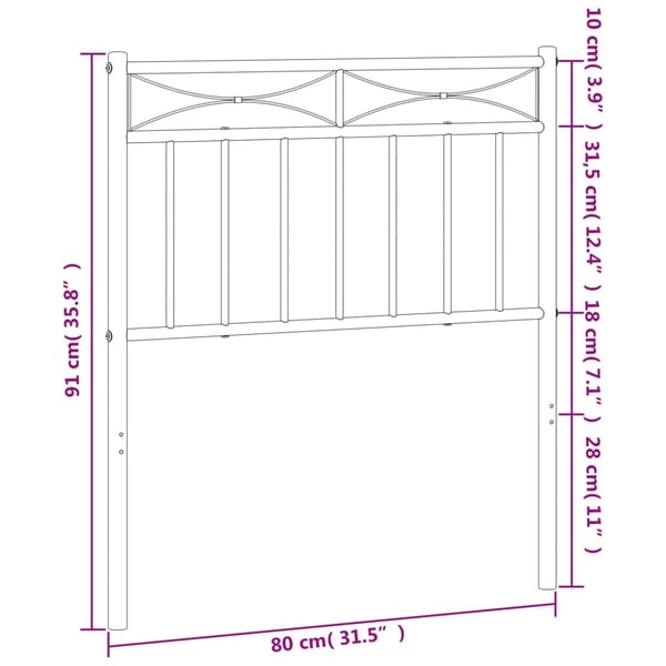vidaXL Utskiftbar sengegavl i metall hvit 75 cm