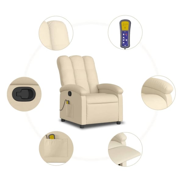 vidaXL Massagefåtölj gräddvit tyg