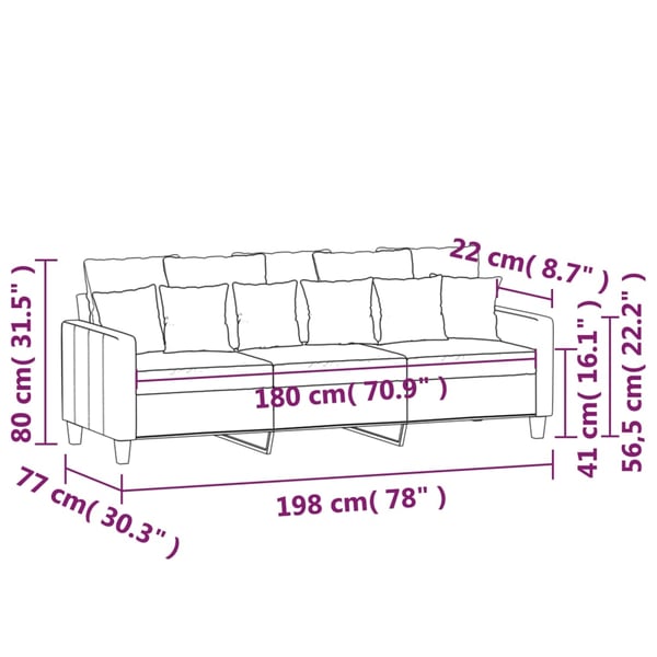 vidaXL 3-sitssoffa gräddvit 180 cm tyg