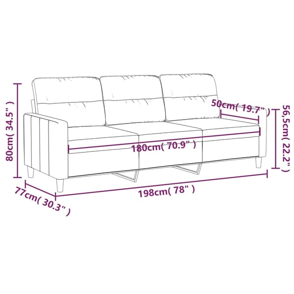 vidaXL 3-sitssoffa svart 180 cm tyg