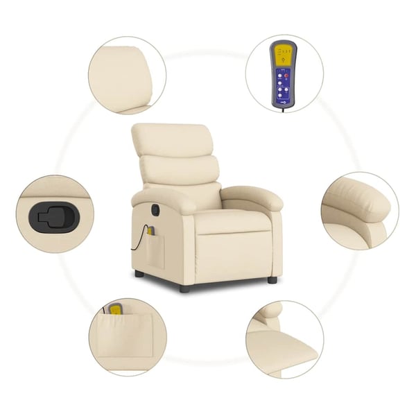 vidaXL Massagefåtölj gräddvit tyg