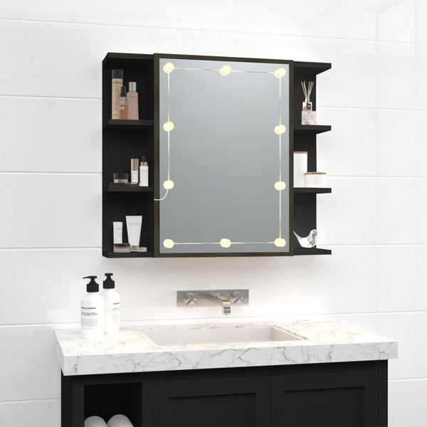 vidaXL spejlskab med LED-lys 70x16,5x60 cm sort