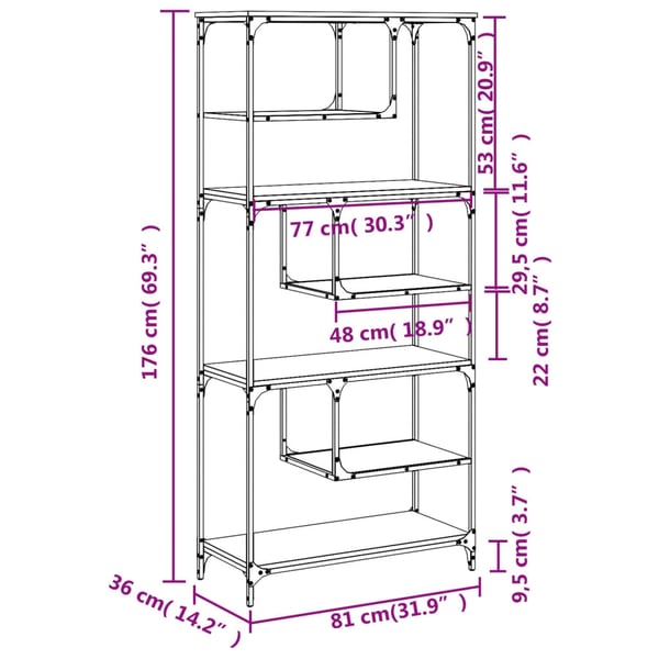 vidaXL bogreol 81x36x176 cm konstrueret træ røget egetræsfarve
