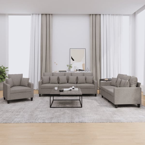 vidaXL sofasæt 3 dele med puder stof gråbrun