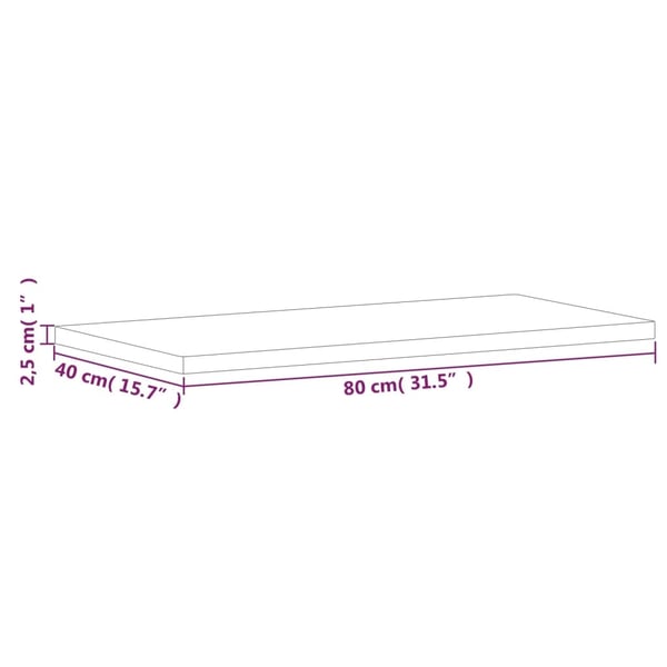vidaXL Bordplate 80x40x2,5 cm rektangulær heltre bøketre