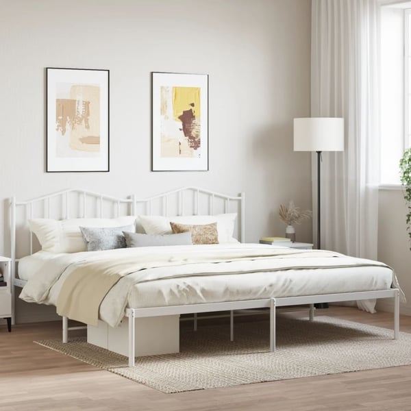 vidaXL Sengeramme i metall med hodegavl hvit 193x203 cm