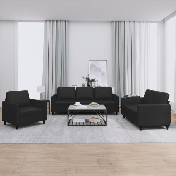 vidaXL sofasæt 3 dele med hynder kunstlæder sort