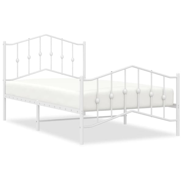 vidaXL Sengeramme i metall med hode- og fotgavl hvit 100x190 cm