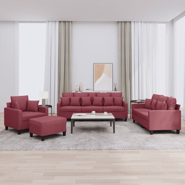 vidaXL sofasæt 4 dele med puder stof vinrød