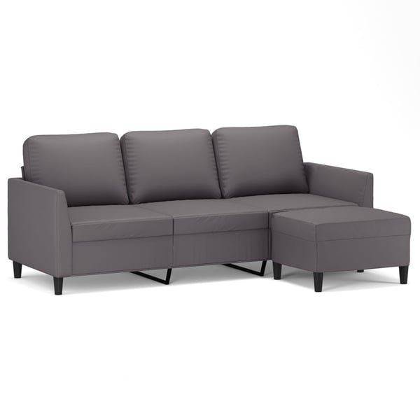 vidaXL 3-personers sofa med fodskammel 180 cm kunstlæder grå