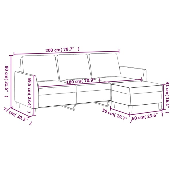 vidaXL 3-personers sofa med fodskammel 180 cm kunstlæder grå